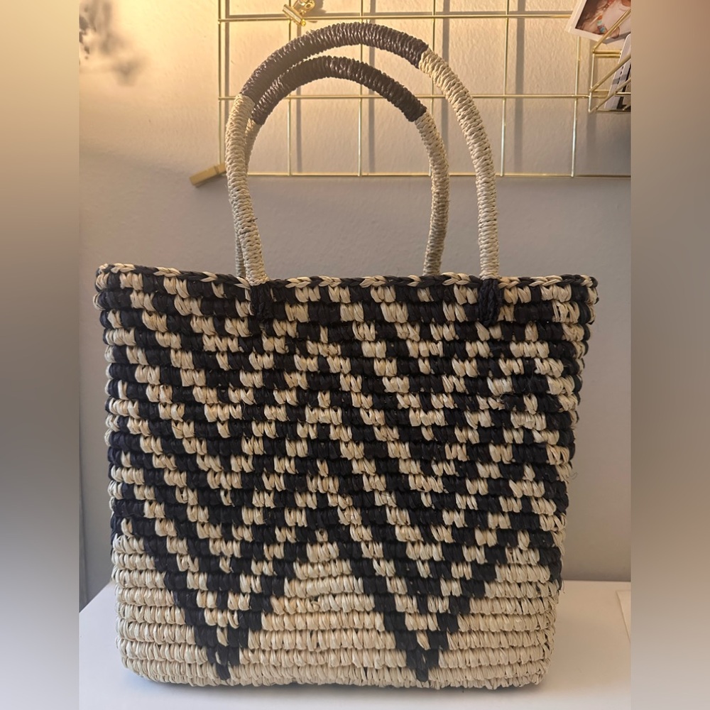 Woven Black and Tan Tote Bag